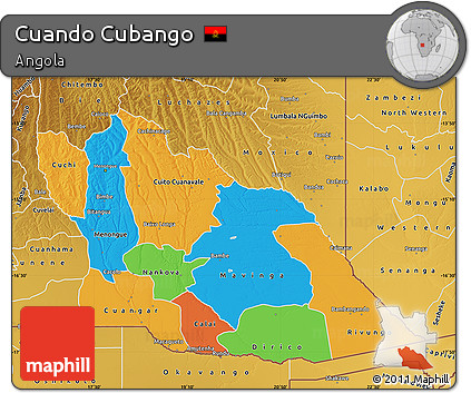 Political Map of Cuando Cubango, physical outside