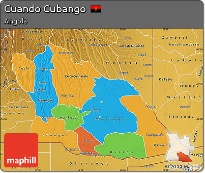 Political Map of Cuando Cubango, physical outside