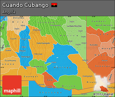 Political Map of Cuando Cubango, political shades outside