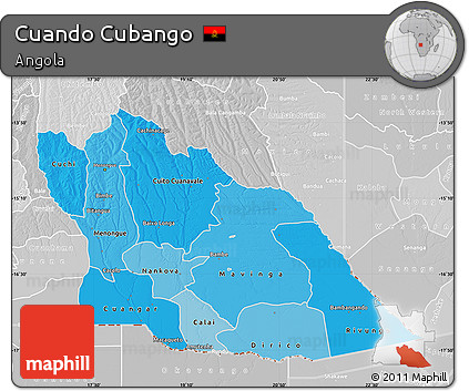 Political Shades Map of Cuando Cubango, lighten, desaturated