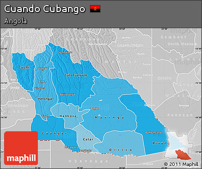 Political Shades Map of Cuando Cubango, lighten, desaturated