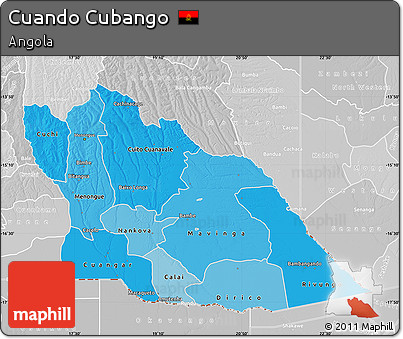Political Shades Map of Cuando Cubango, lighten, desaturated