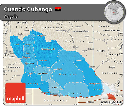 Political Shades Map of Cuando Cubango, shaded relief outside