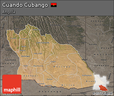 Satellite Map of Cuando Cubango, darken, semi-desaturated