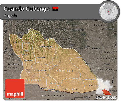 Satellite Map of Cuando Cubango, darken, semi-desaturated