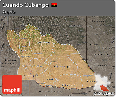 Satellite Map of Cuando Cubango, darken, semi-desaturated