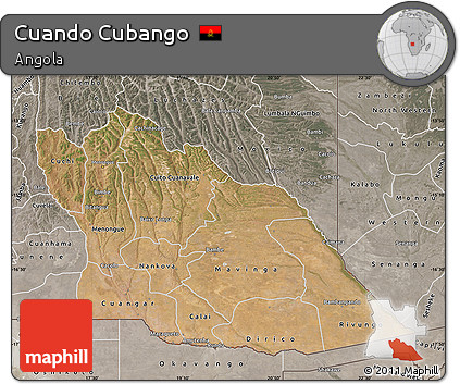 Satellite Map of Cuando Cubango, semi-desaturated
