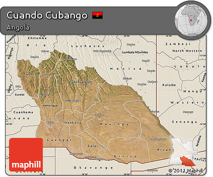 Satellite Map of Cuando Cubango, shaded relief outside