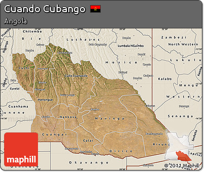 Satellite Map of Cuando Cubango, shaded relief outside