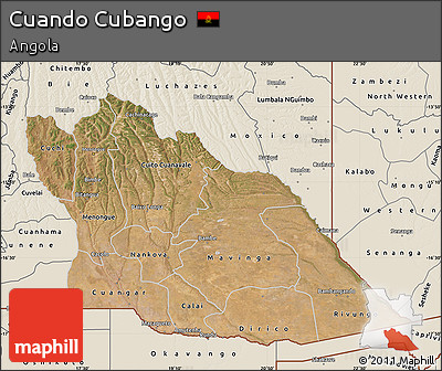 Satellite Map of Cuando Cubango, shaded relief outside