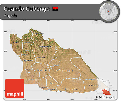 Satellite Map of Cuando Cubango, single color outside