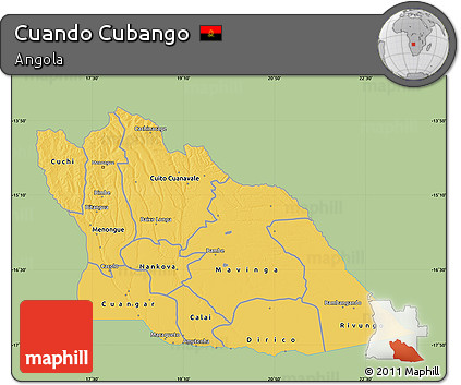 Savanna Style Map of Cuando Cubango, single color outside