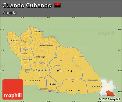 Savanna Style Map of Cuando Cubango, single color outside