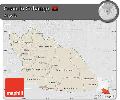 Shaded Relief Map of Cuando Cubango, lighten, desaturated