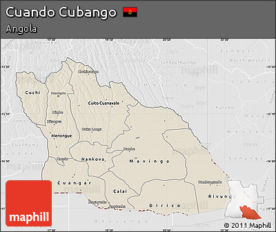 Shaded Relief Map of Cuando Cubango, lighten, desaturated