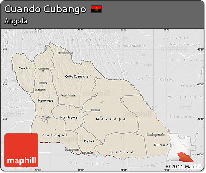 Shaded Relief Map of Cuando Cubango, lighten, desaturated