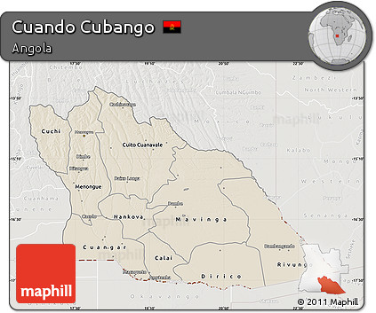Shaded Relief Map of Cuando Cubango, lighten, semi-desaturated