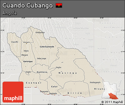 Shaded Relief Map of Cuando Cubango, lighten, semi-desaturated