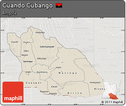 Shaded Relief Map of Cuando Cubango, lighten, semi-desaturated