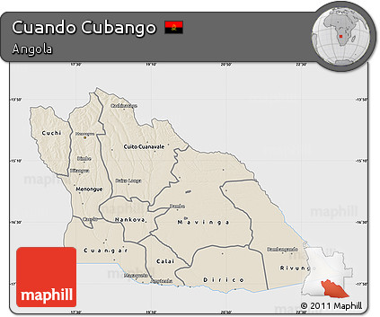 Shaded Relief Map of Cuando Cubango, single color outside