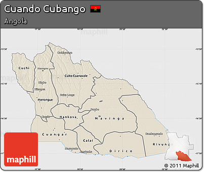 Shaded Relief Map of Cuando Cubango, single color outside