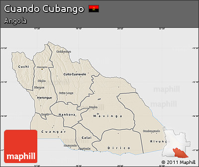 Shaded Relief Map of Cuando Cubango, single color outside