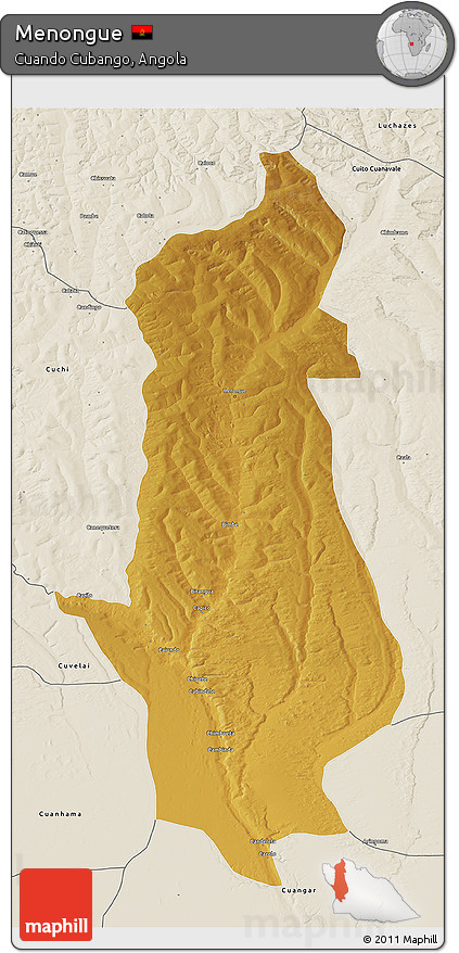 Physical 3D Map of Menongue, shaded relief outside