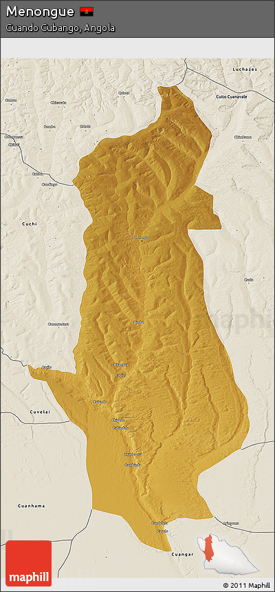 Physical 3D Map of Menongue, shaded relief outside