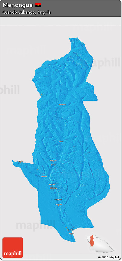 Political 3D Map of Menongue, cropped outside