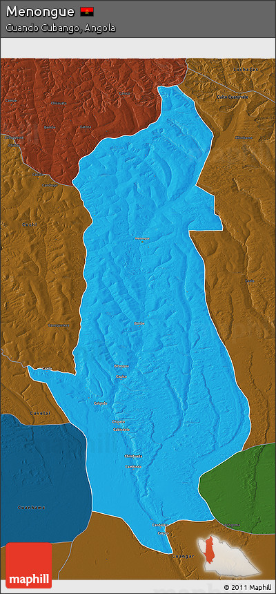 Political 3D Map of Menongue, darken