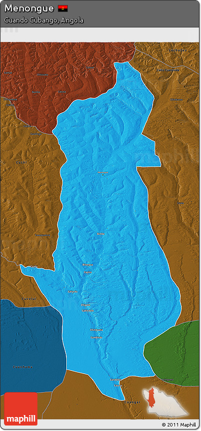Political 3D Map of Menongue, darken