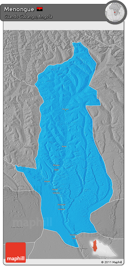 Political 3D Map of Menongue, desaturated