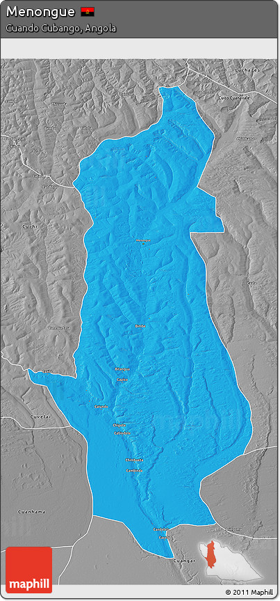 Political 3D Map of Menongue, desaturated