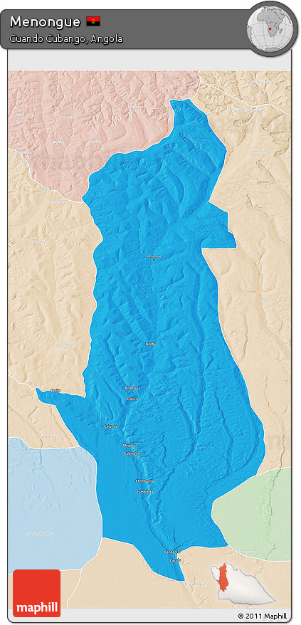 Political 3D Map of Menongue, lighten