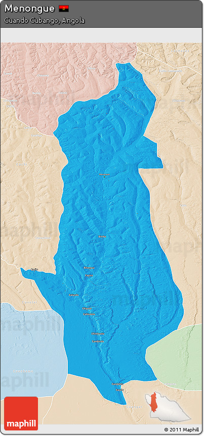 Political 3D Map of Menongue, lighten