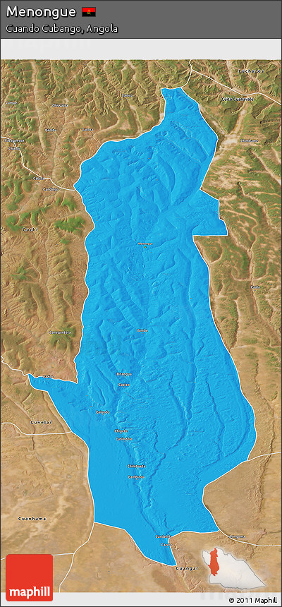 Political 3D Map of Menongue, satellite outside