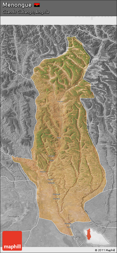 Satellite 3D Map of Menongue, desaturated