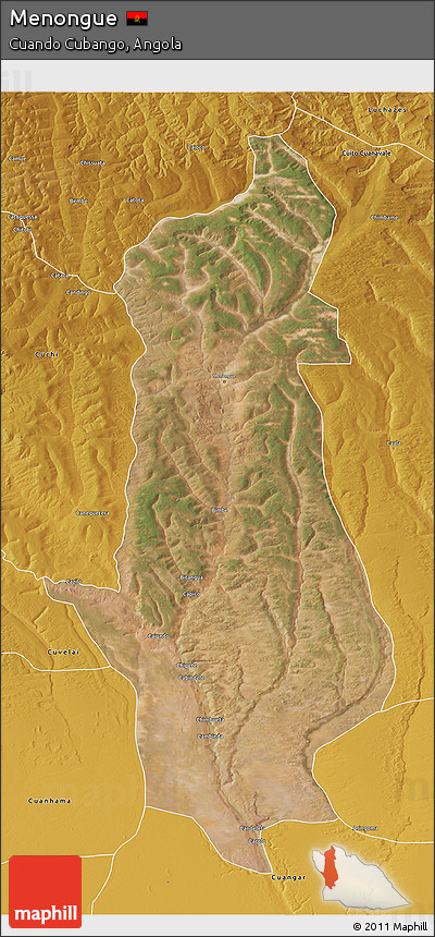 Satellite 3D Map of Menongue, physical outside