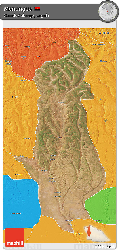 Satellite 3D Map of Menongue, political outside