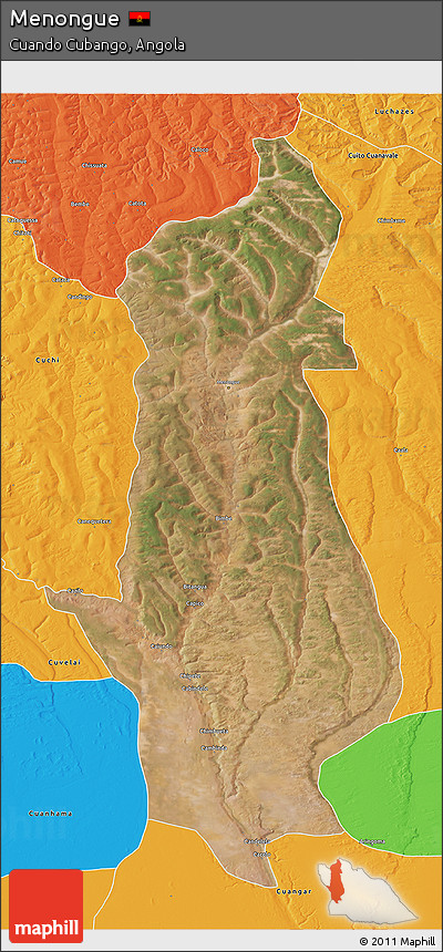 Satellite 3D Map of Menongue, political outside