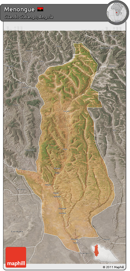 Satellite 3D Map of Menongue, semi-desaturated