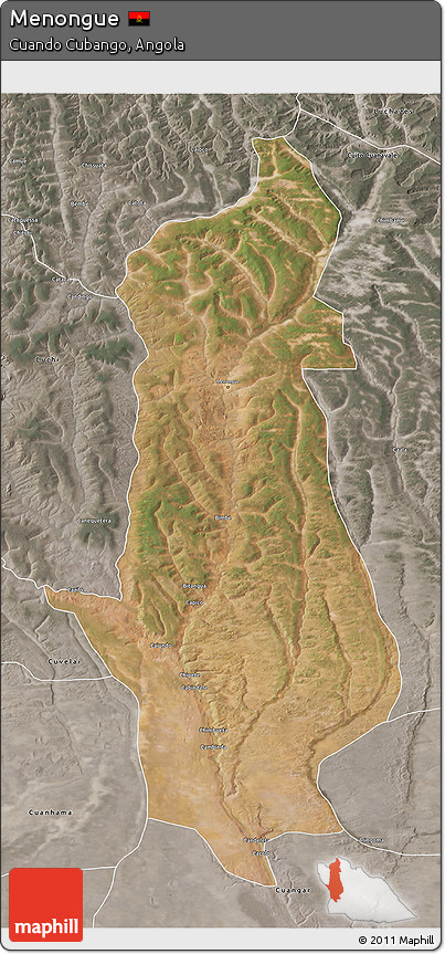 Satellite 3D Map of Menongue, semi-desaturated