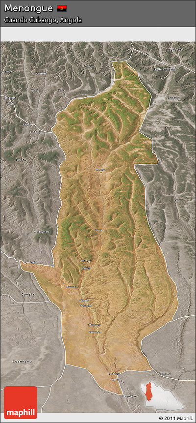 Satellite 3D Map of Menongue, semi-desaturated