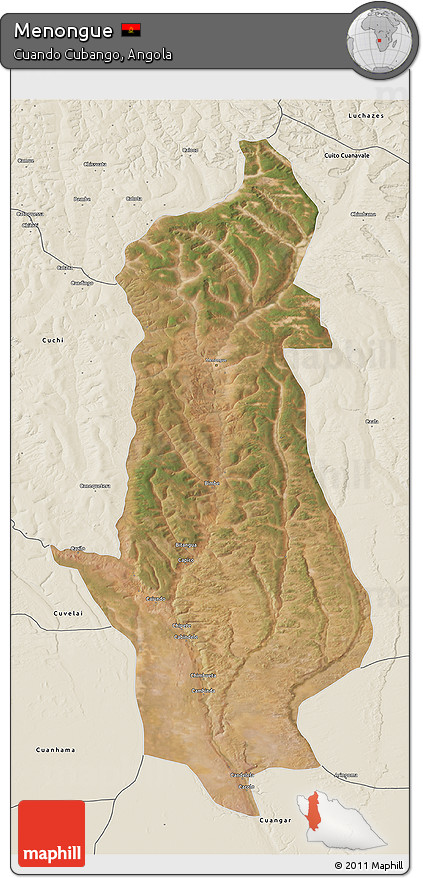 Satellite 3D Map of Menongue, shaded relief outside