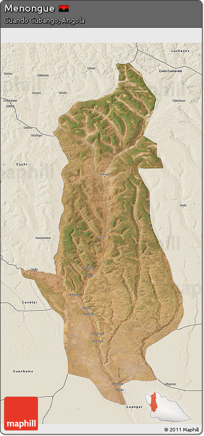 Satellite 3D Map of Menongue, shaded relief outside