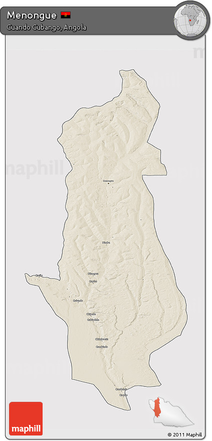 Shaded Relief 3D Map of Menongue, cropped outside