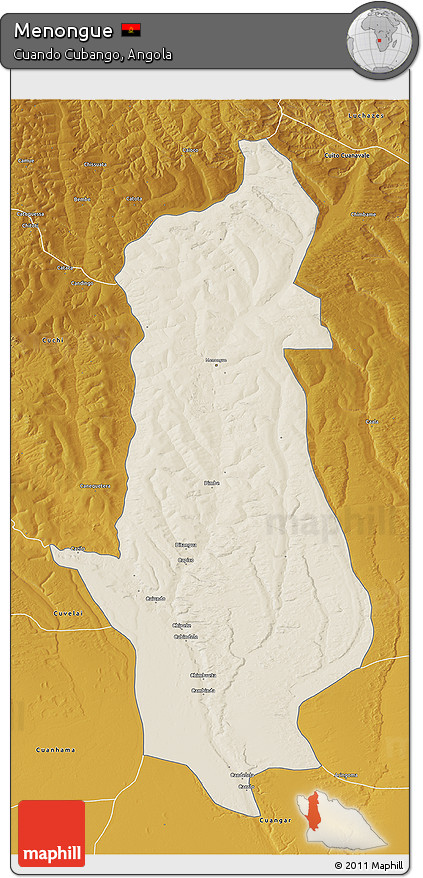 Shaded Relief 3D Map of Menongue, physical outside