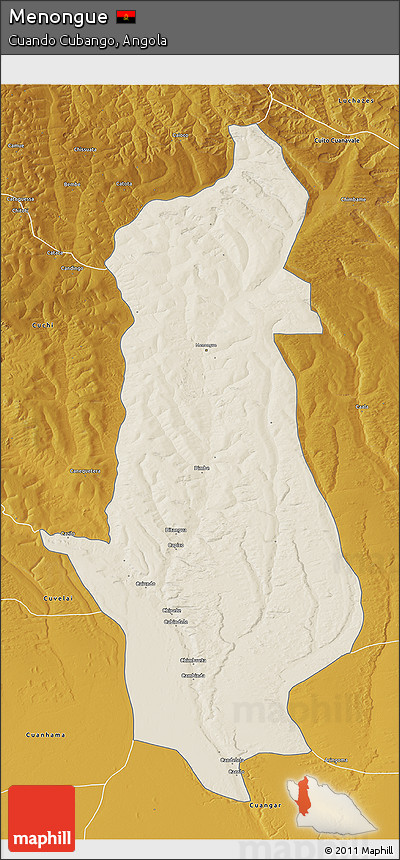 Shaded Relief 3D Map of Menongue, physical outside