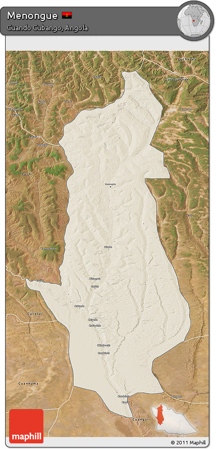 Shaded Relief 3D Map of Menongue, satellite outside