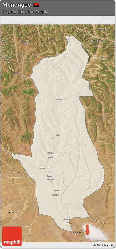 Shaded Relief 3D Map of Menongue, satellite outside